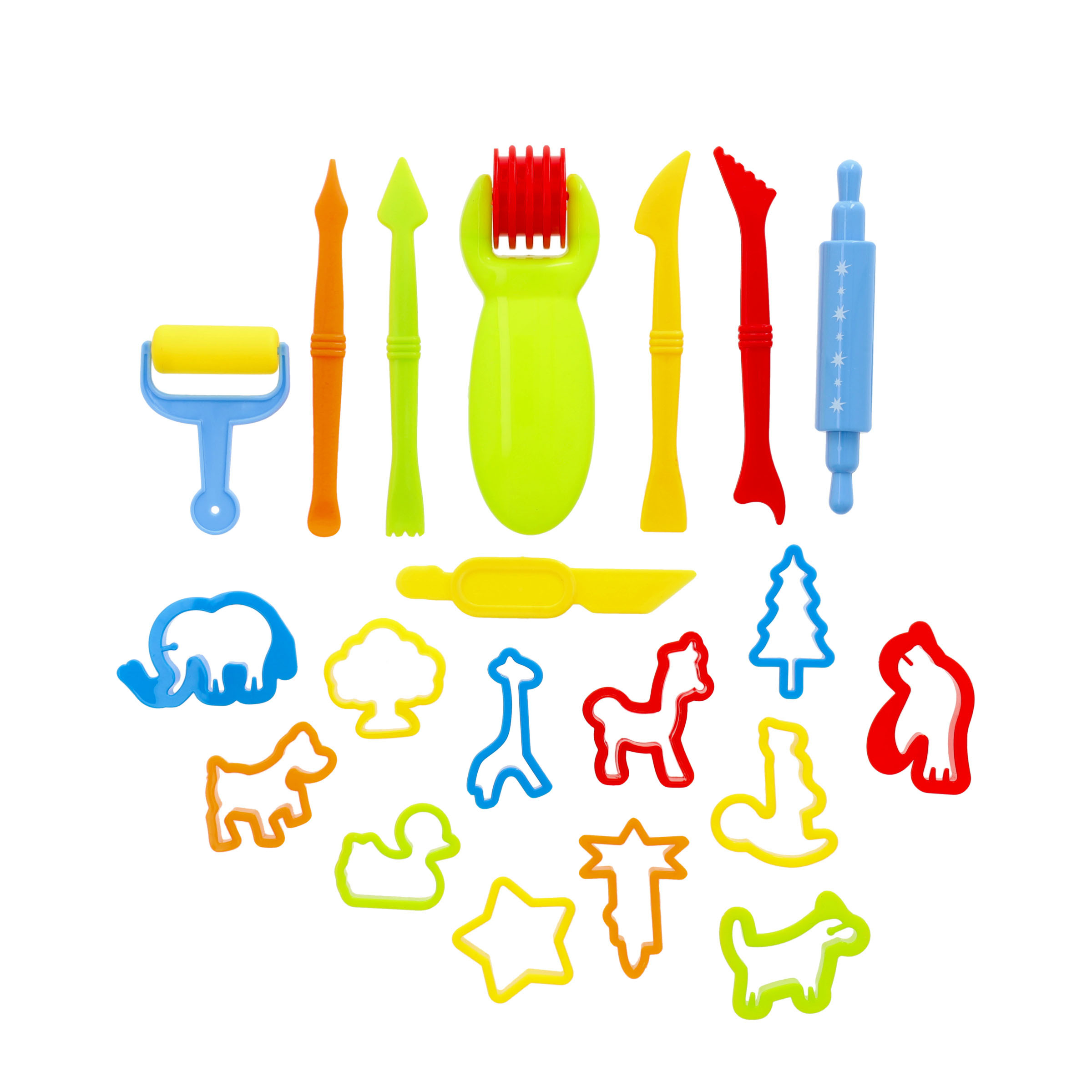 (26-tlg. Set) Kinder Knet Spielzeug Förmchen DIY Modellier Zubehör inkl. Ausstechformen   Plastilin Werkzeug - Assortiert