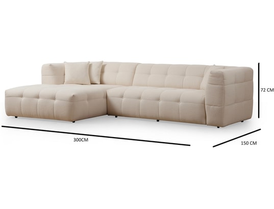 CONCEPT1 - Canapé tissu Cady 3 places angle gauche beige 300 x 100 x h72