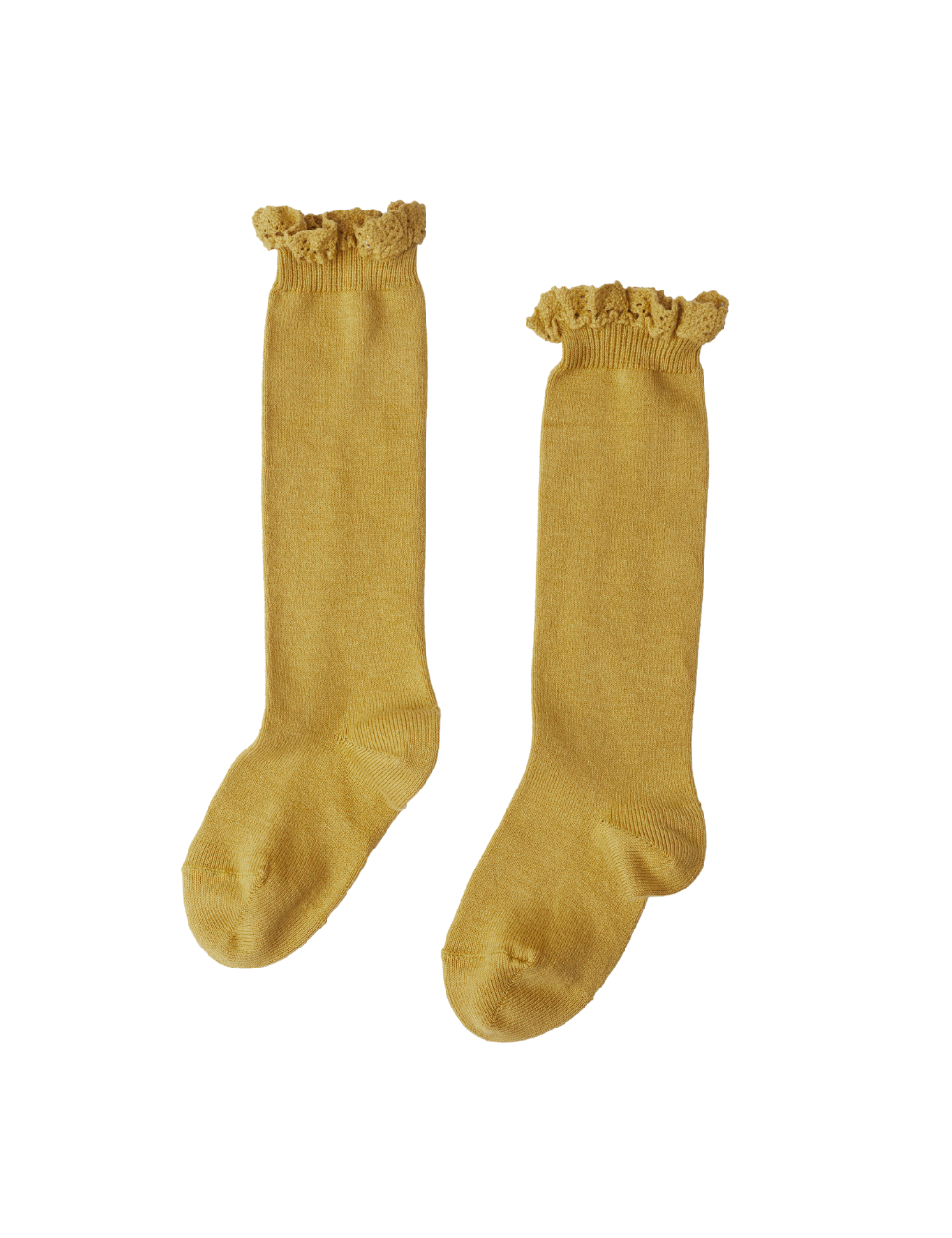 Knee Socks with Lace Edging - Mustard