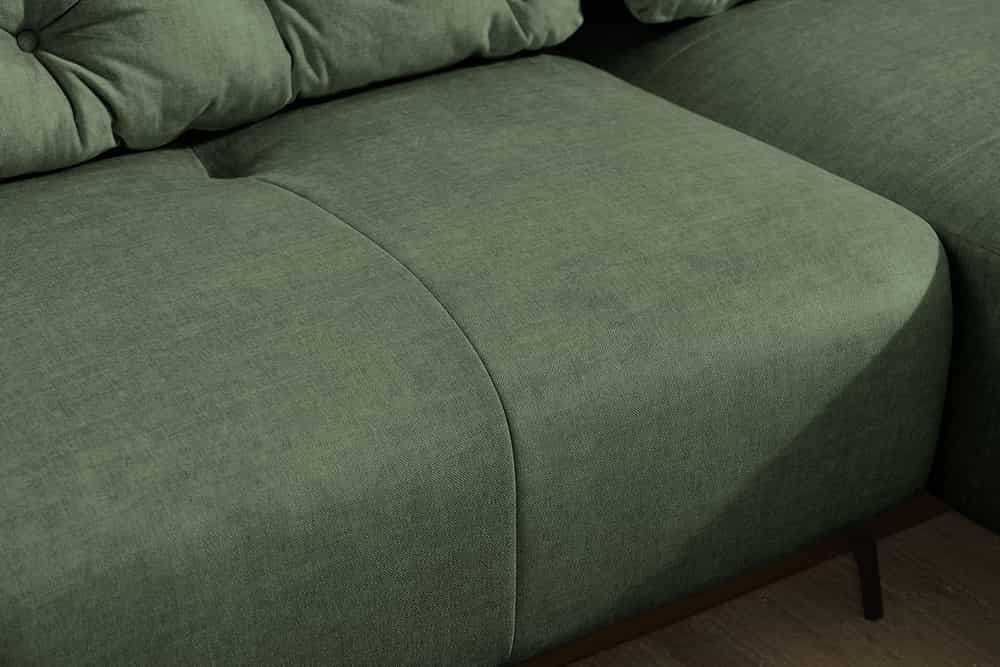 Modernes Ecksofa MARRAKESCH 265cm grün Samt 3-Sitzer inkl. Kissen Ottomane rechts