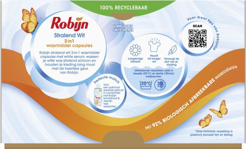 Robijn - 3-in-1 Wasmiddel Capsules - Stralend Wit - 4 Dozen - 60 Wasbeurten
