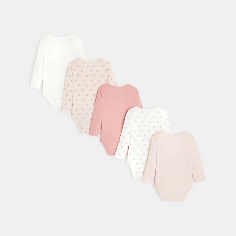 Body manches longues col US (lot de 5) rose naissance Rose