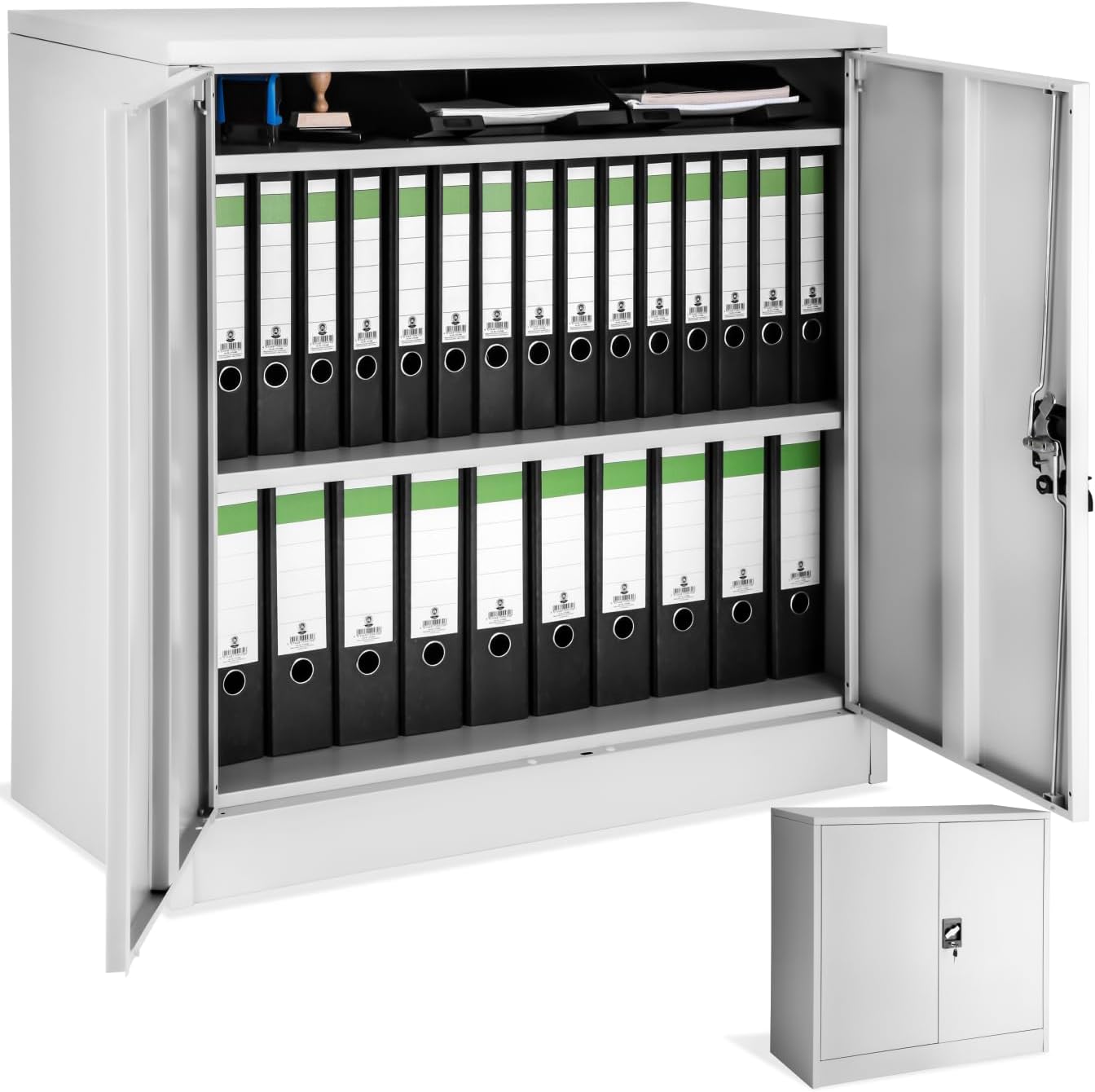 tectake® Aktenschrank abschließbar, Metallschrank mit Sicherheits-Zylinderschloss, Büroschrank abschließbar, Mehrzweckschrank aus Stahl, 3 höhenverstellbare Einlegeböden, 90 x 40 x 90 cm - grau
