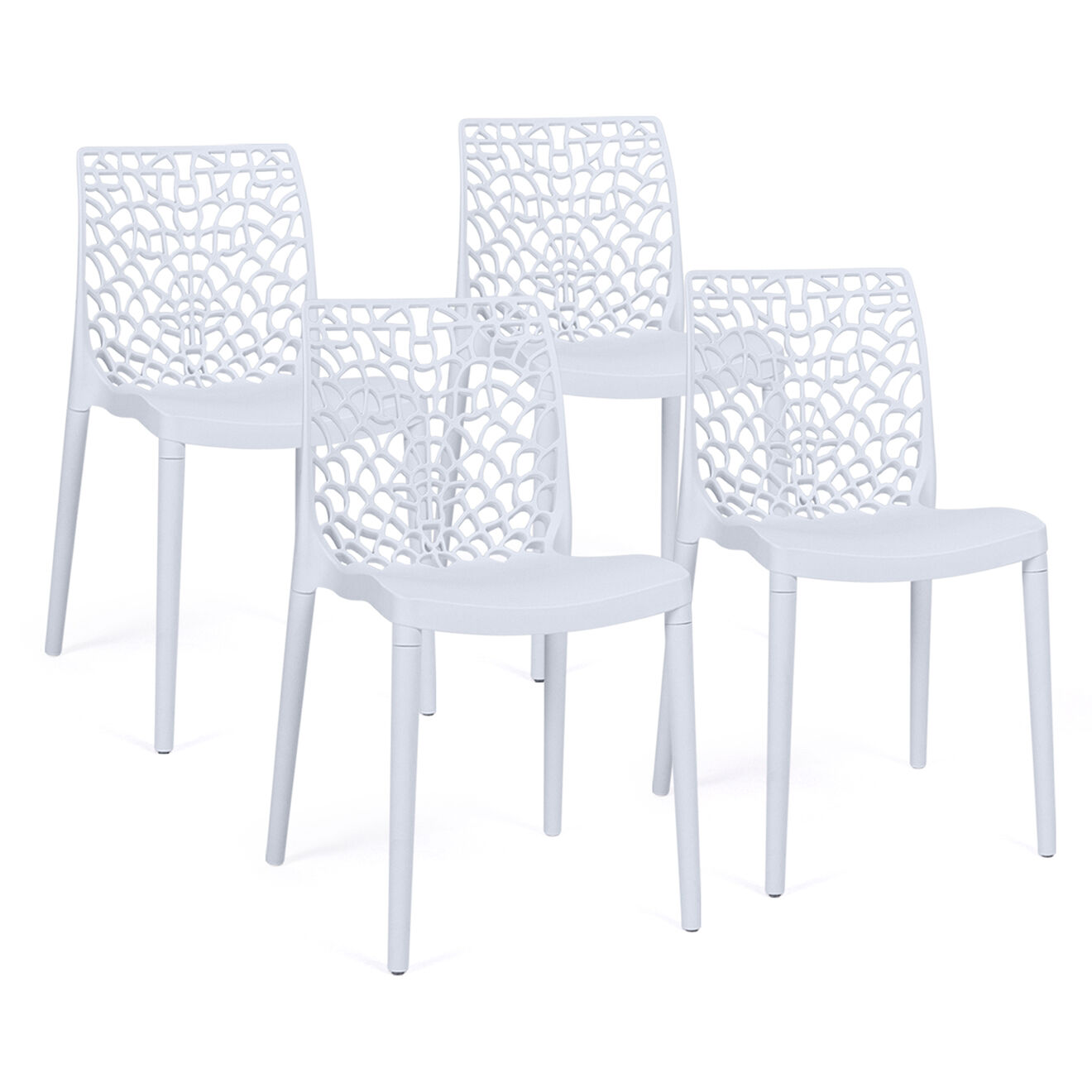 Idomya 4 Chaises de jardin empilables Dahlia blanches - 45.5x52.5x81.5 cm