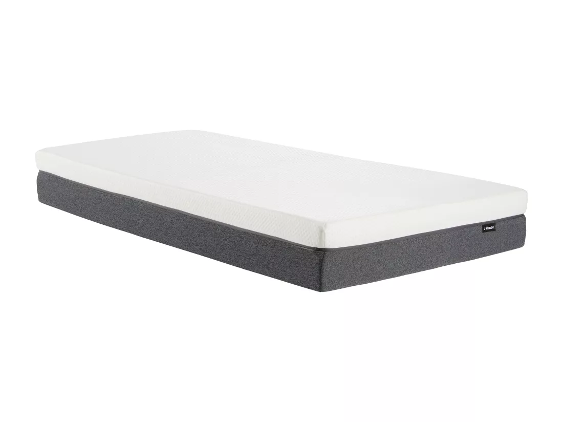 Ensemble 90 x 190 cm sommier coffre naturel clair + matelas mousse HD 7 zones et accueil mémoire de forme déhoussable ép.25cm - RIAU de YSMÉE