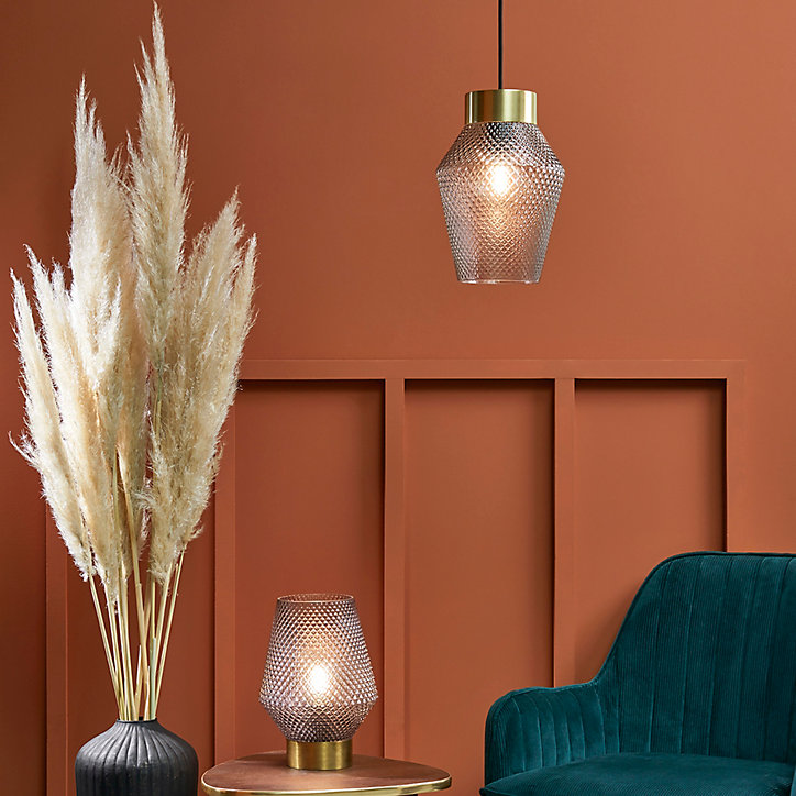 Suspension Acerola verre sculpté IP20 E27 60W H.28 x Ø19 cm fumé Corep