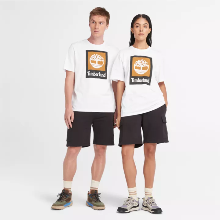 T-shirt à logo en relief unisexe en blanc/noir