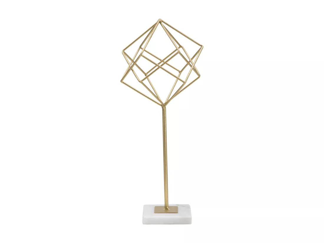 Sculpture géométrique en métal doré avec base en marbre, design raffiné, 16x18x41,5 cm