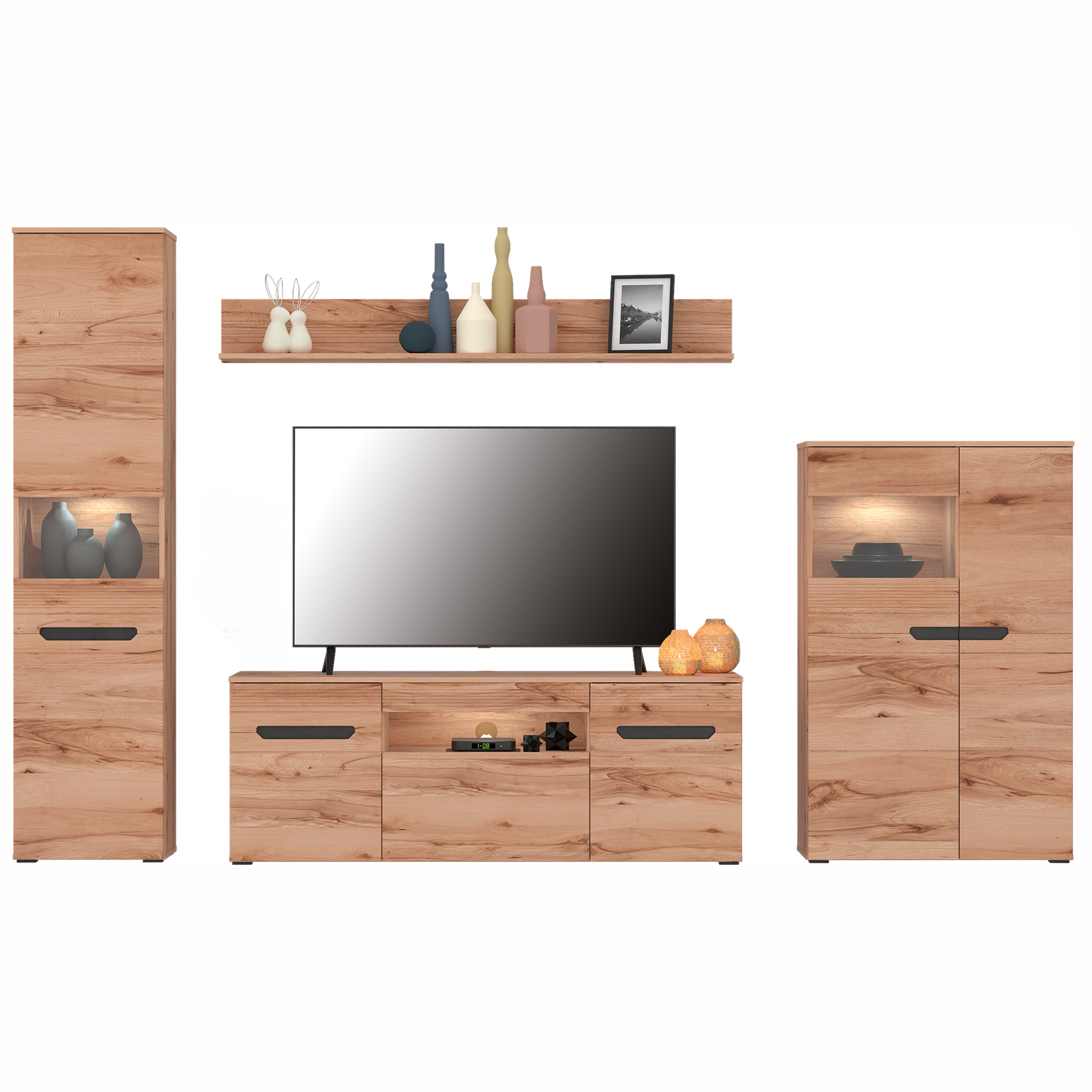 Standvitrine - Crenata Buche - mit Glaseinsatz -195 cm