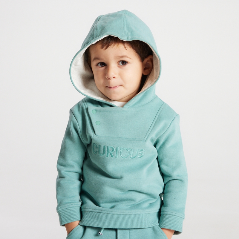 Sweat molleton à capuche vert bébé garçon