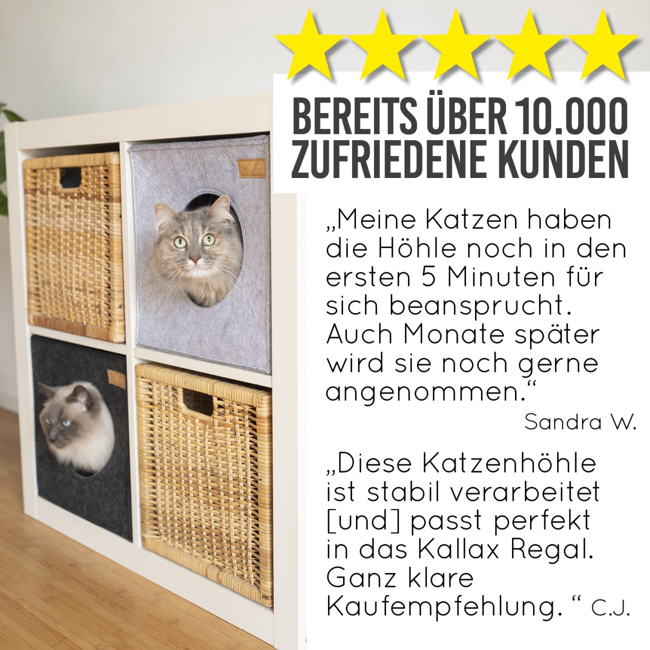 KaraLuna Katzenhöhle aus Filz fürs Regal hellgrau