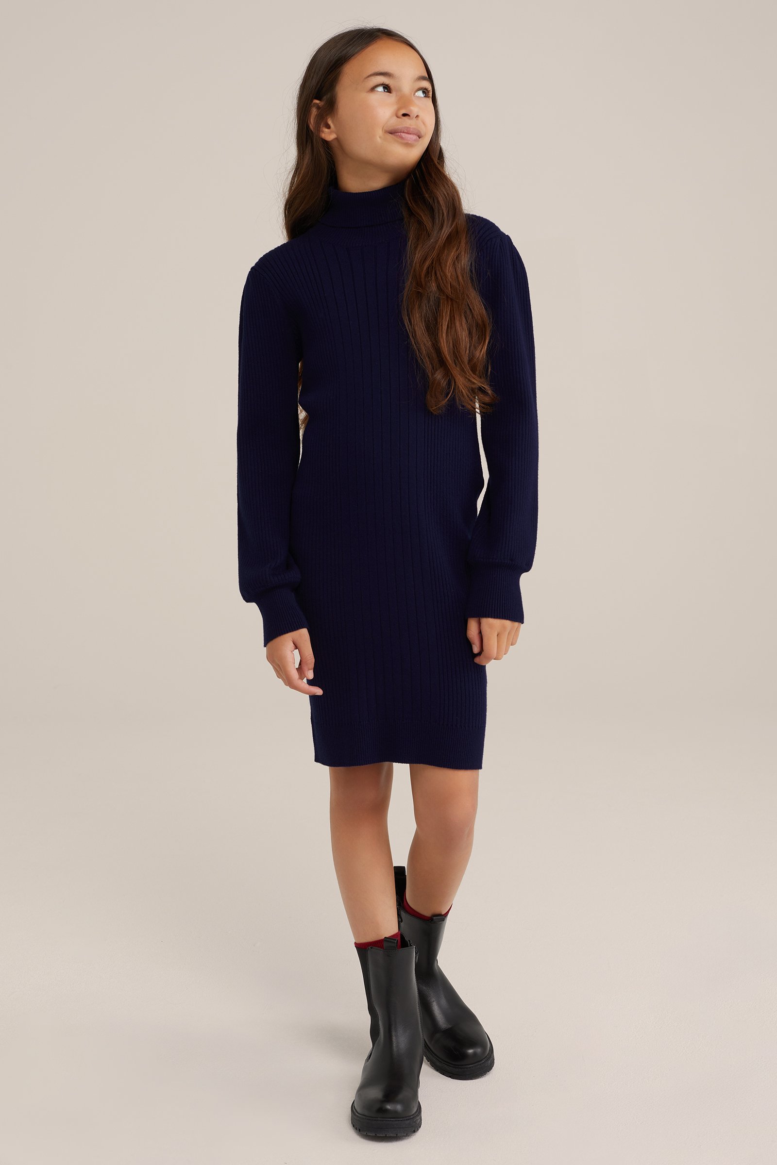 Meisjes jurk met structuur WE Fashion Donkerblauw