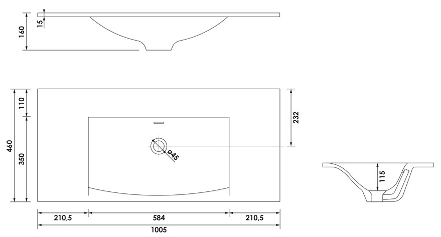 Brauer Glacier wastafel fine stone 100cm zonder kraangat wit mat