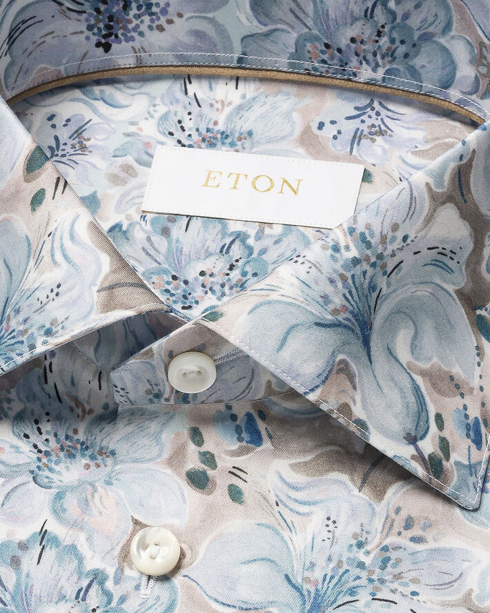 ETON Slim Fit Light Blue Floral Print Fine Twill Shirt Blå