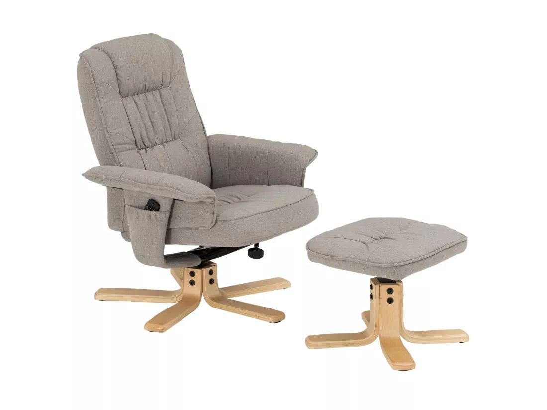 Fauteuil de relaxation CHARLY avec repose-pieds pouf siège pivotant dossier inclinable assise rembourrée relax, en tissu gris