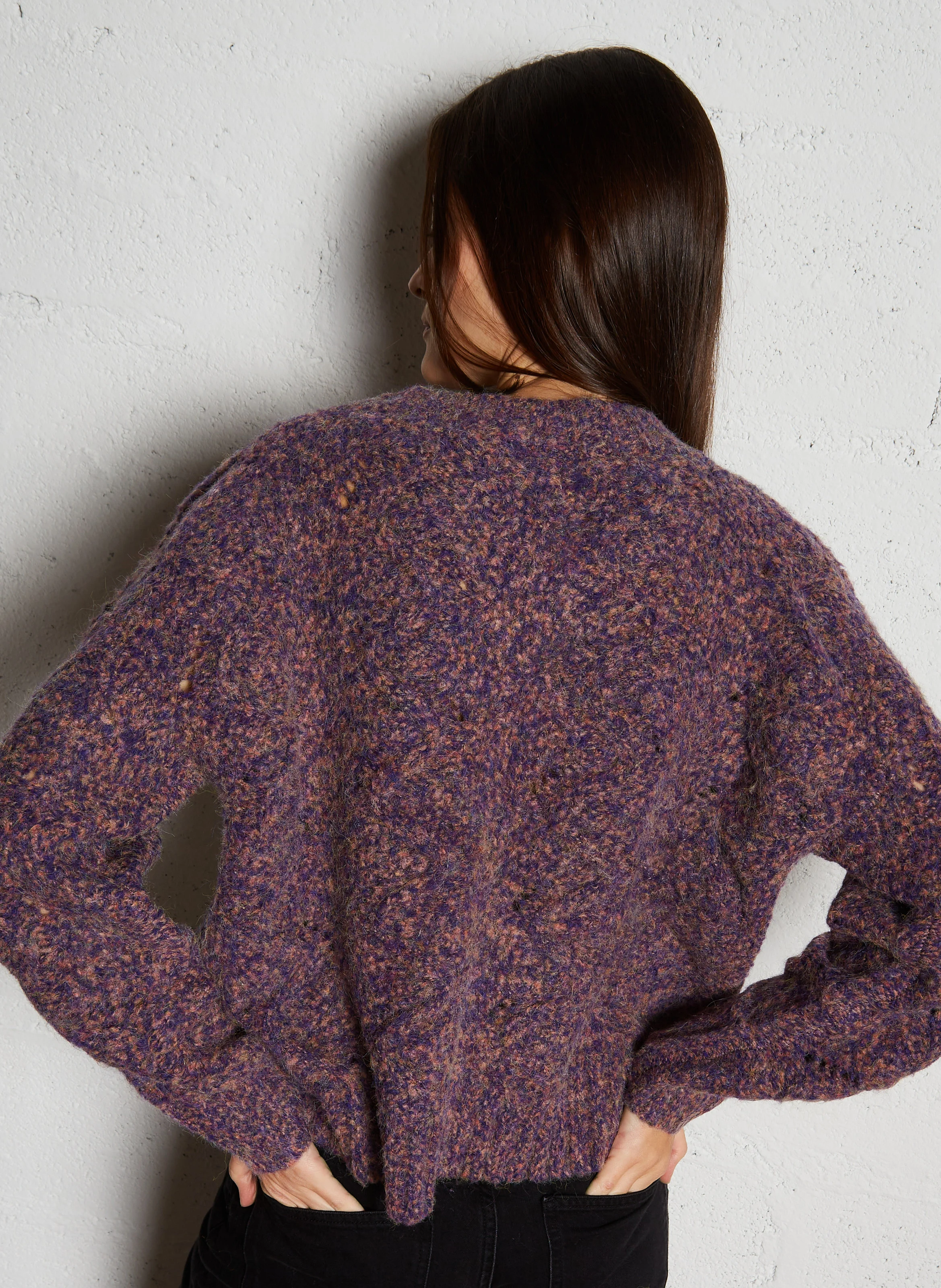 Pull col rond droit en maille | Violet