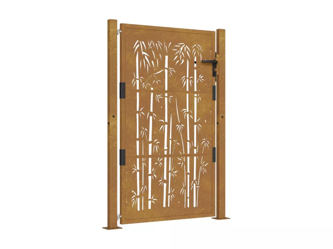 Portail de jardin 105x155 cm acier corten design de bambou