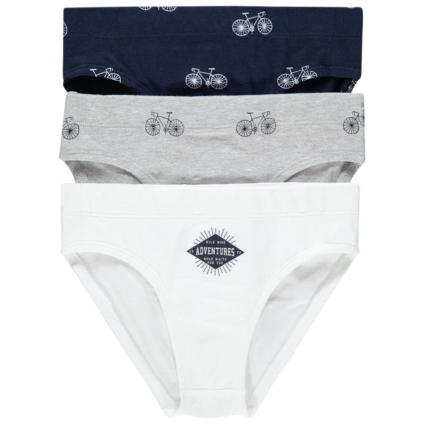 Lot de 3 slips en coton motif vélos - Gris clair