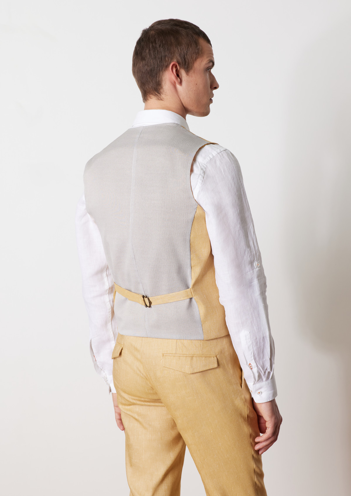 Gilet casual en lin mélangé uni jaune curry