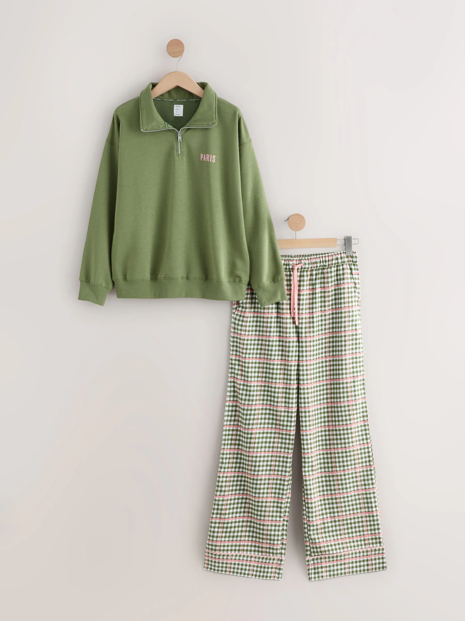 Groen geruit - Half Zip Sweatshirt and Flannel Pyjamas Set