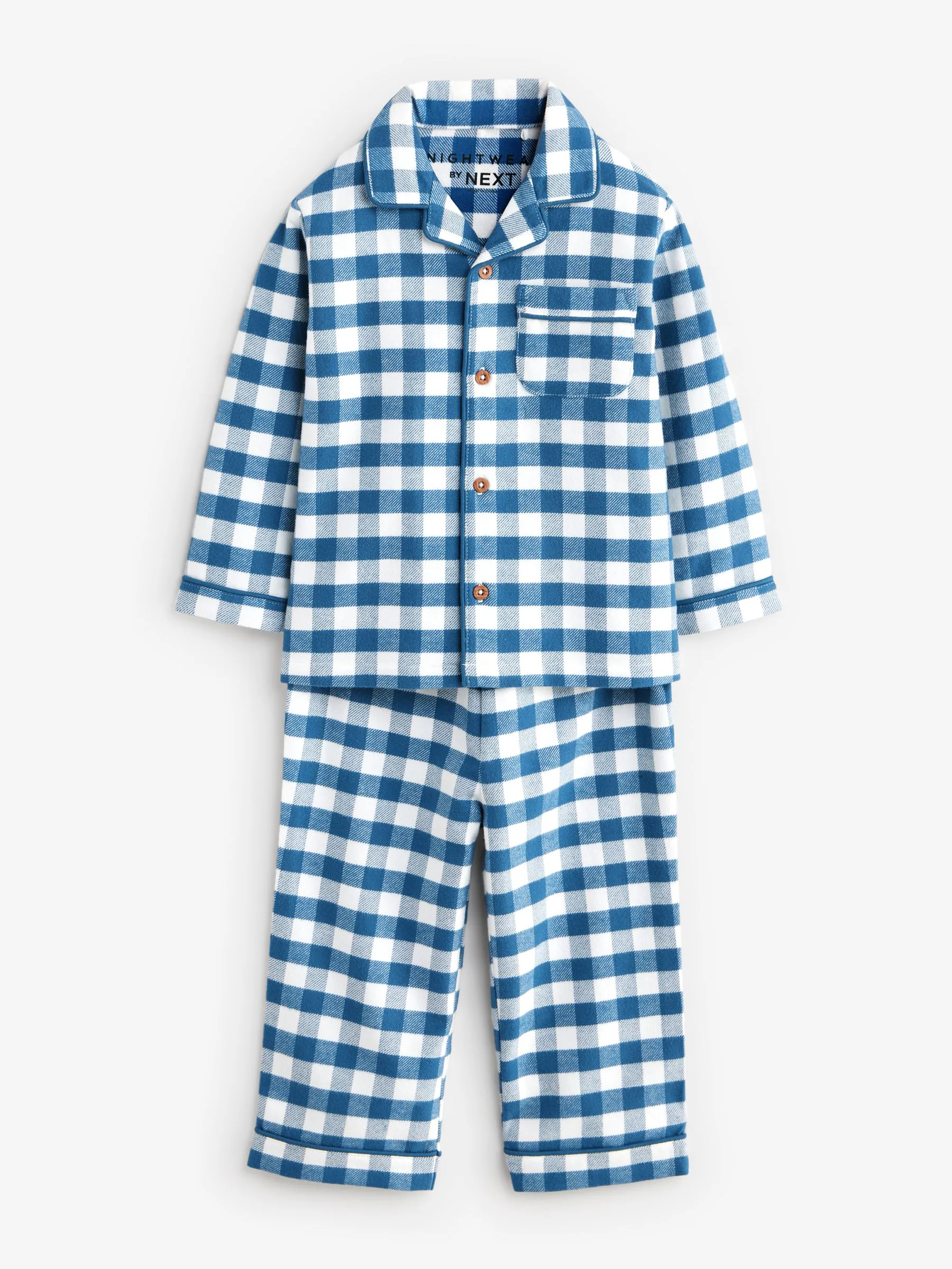 Blauw-wit geruit - Pyjama met knopen (9 mnd - 10 jr)