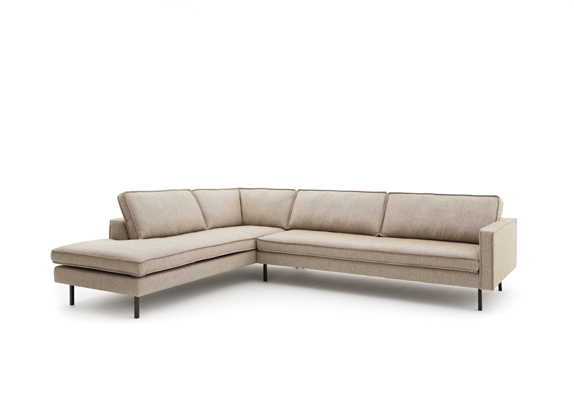 Loods 5 Design hoekbank Slimm Stof Outside links Combi links: 2,5 zits met hocker Links + 3 zits arm rechts | Stof: Solution Lightbrown 115 | Frame: Zwart