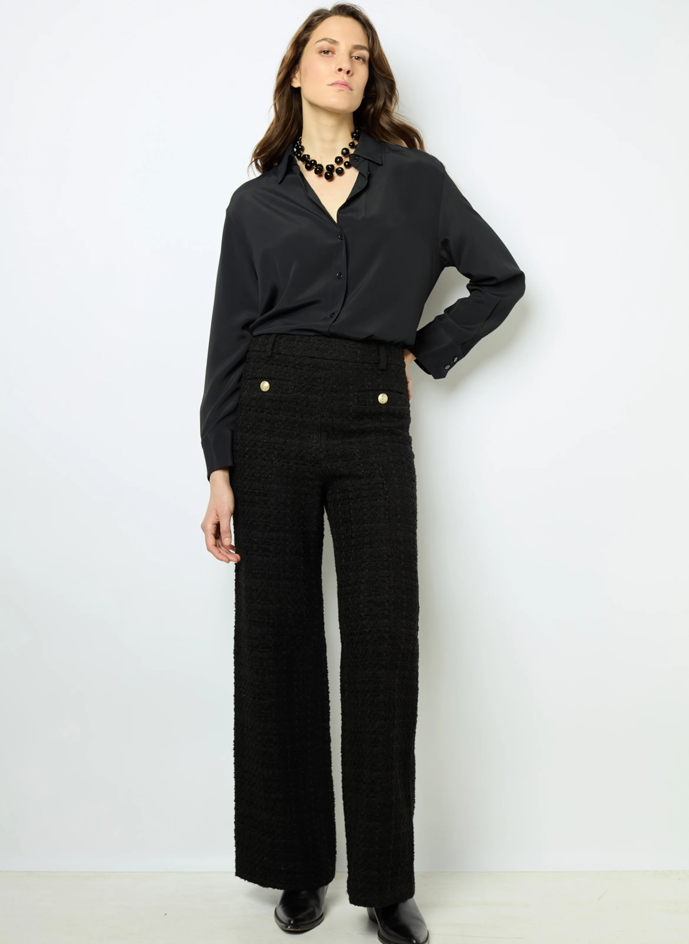 NADINE - Pantalon droit en coton mélangé | Noir