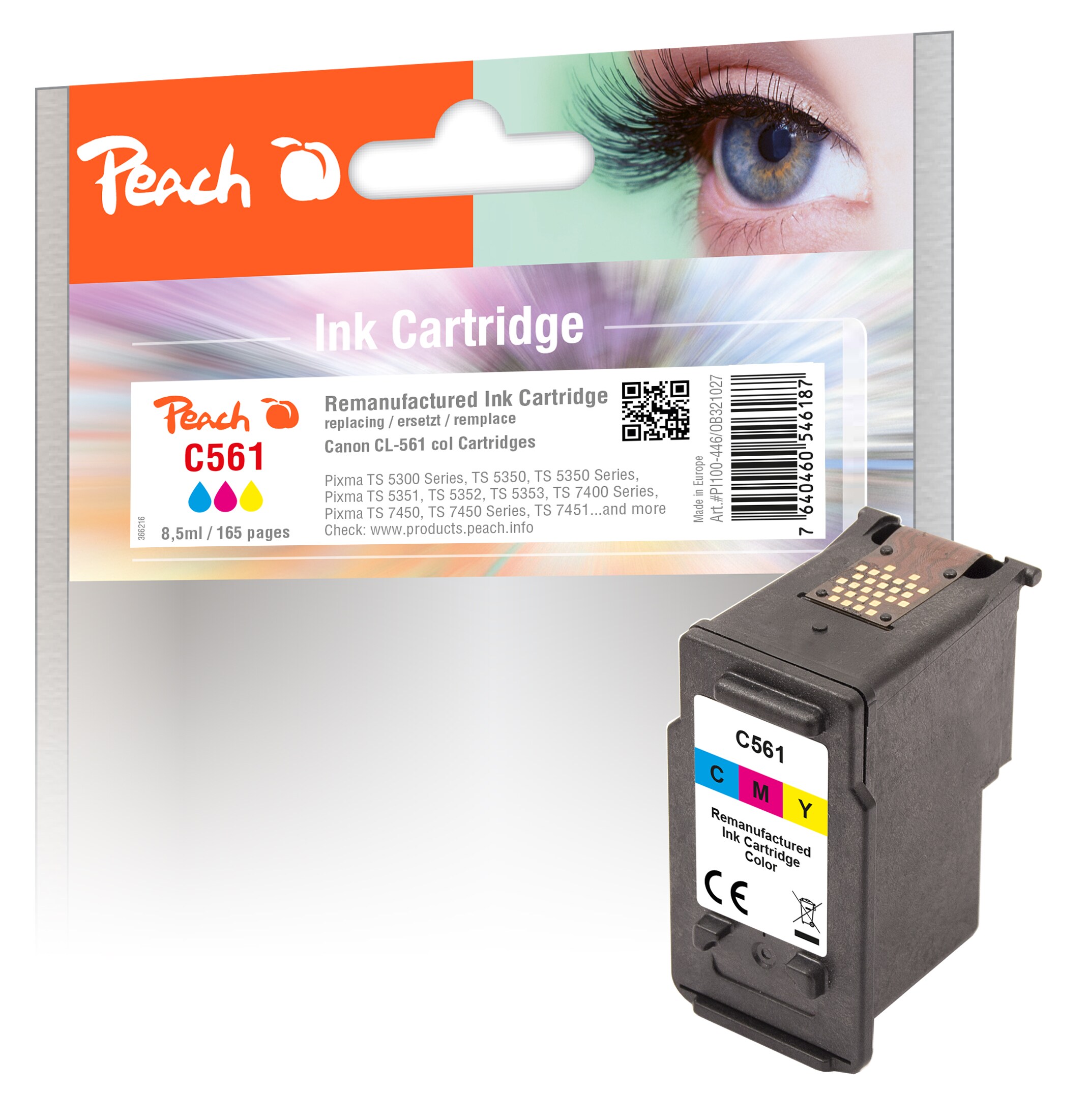 Peach C561Druckkopf col ersetzt Canon CL-561, 3731C001 für z.B. Canon Pixma TS 5350 i, Canon Pixma TS 7450 a, Canon Pixma TS 5352 (wiederaufbereitet)