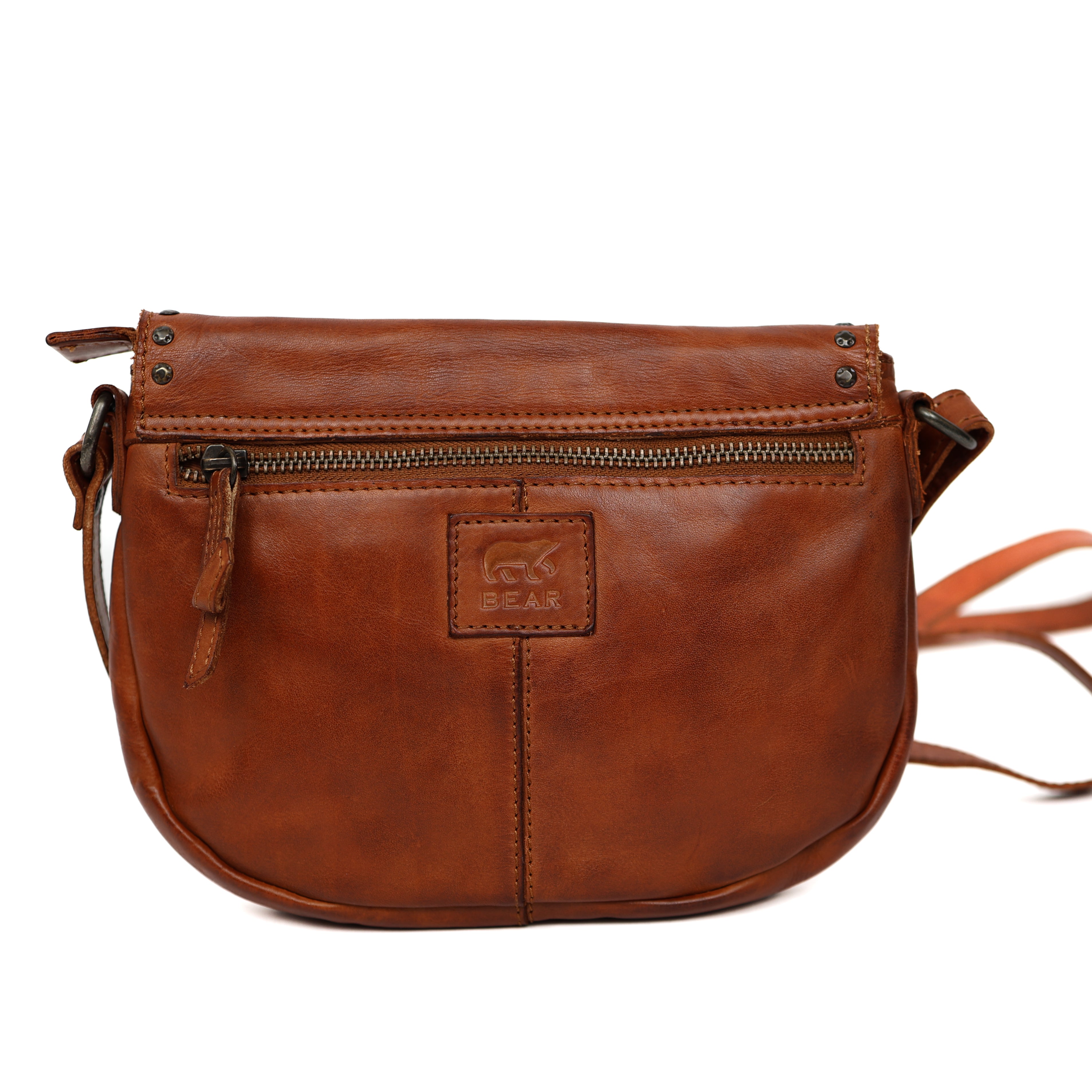 Klein schoudertasje met flap 'Jackie' cognac studs Cognac