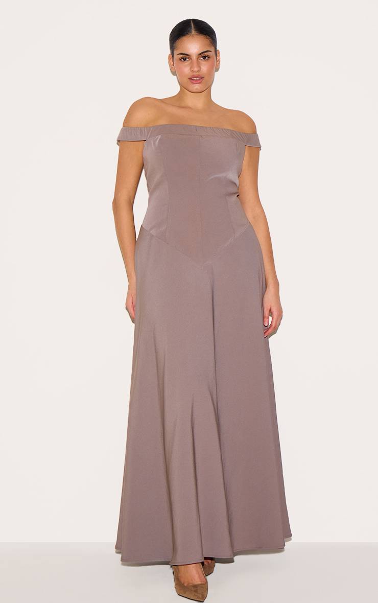 Champignon Robe Longue Grande Taille Bardot Structurée Avec Taille En V