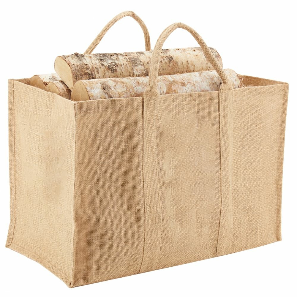Sac à bûches toile de jute vert