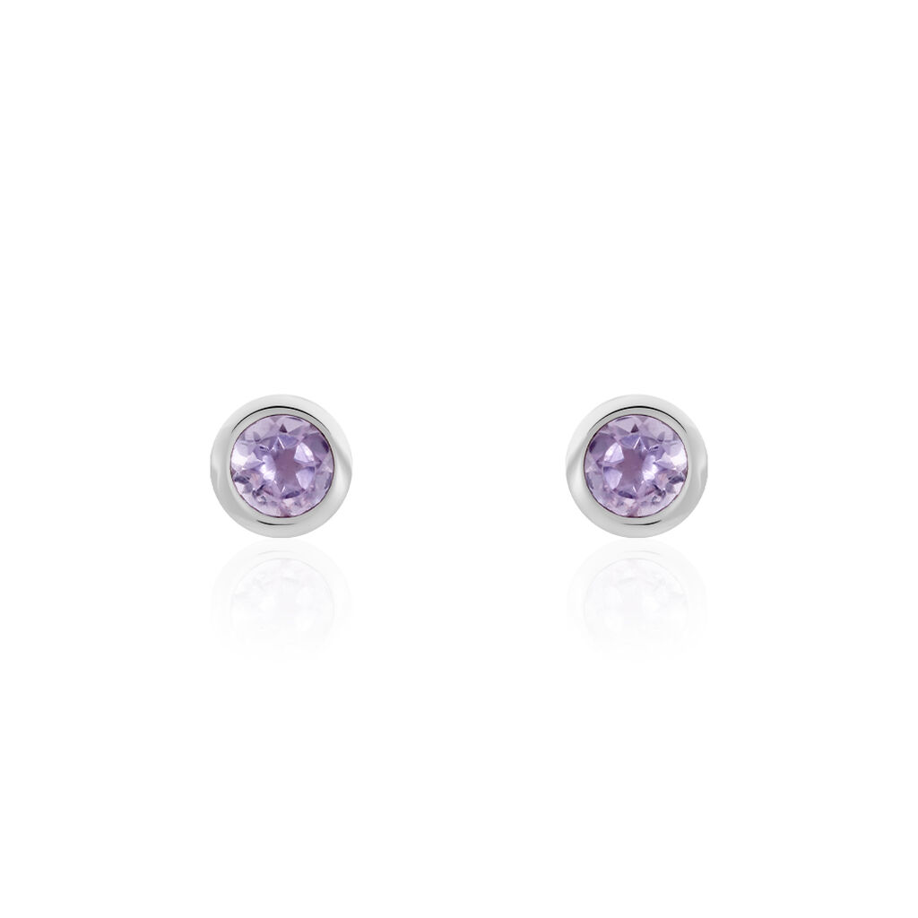 Boucles D'oreilles Puces Edy Serti Clos Or Blanc Amethyste