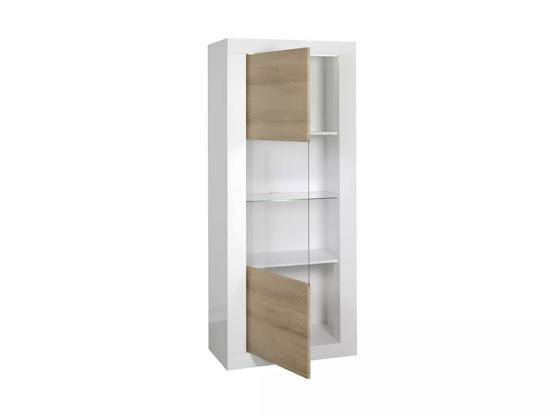 Vitrine 1 porte Blanc/Chêne clair à LEDs - MARKS
