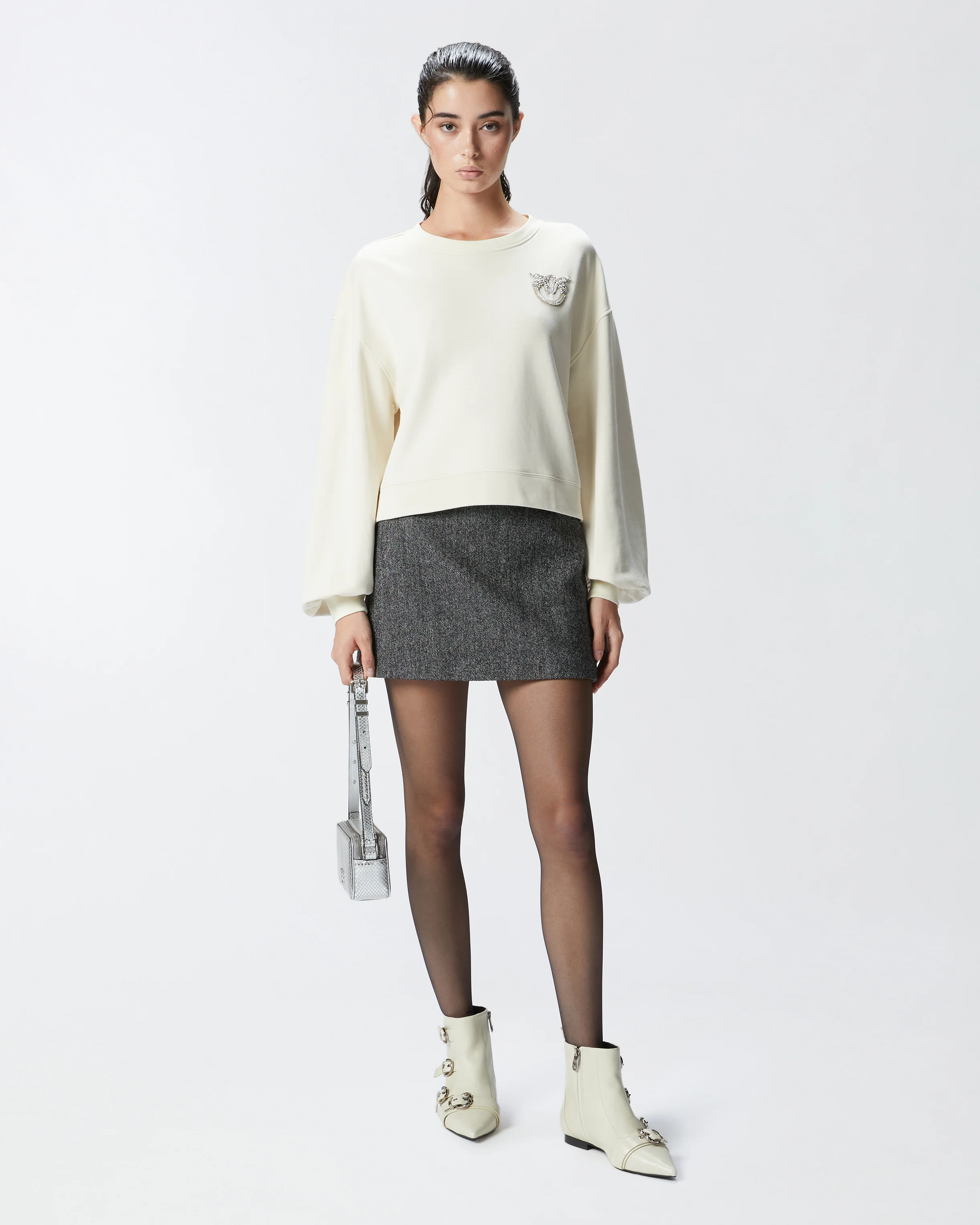 Sweat-shirt à manches larges et broderie bijou love birds | Blanc