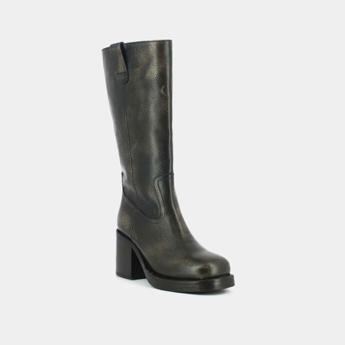 Bottes à talons  en cuir grainé gris