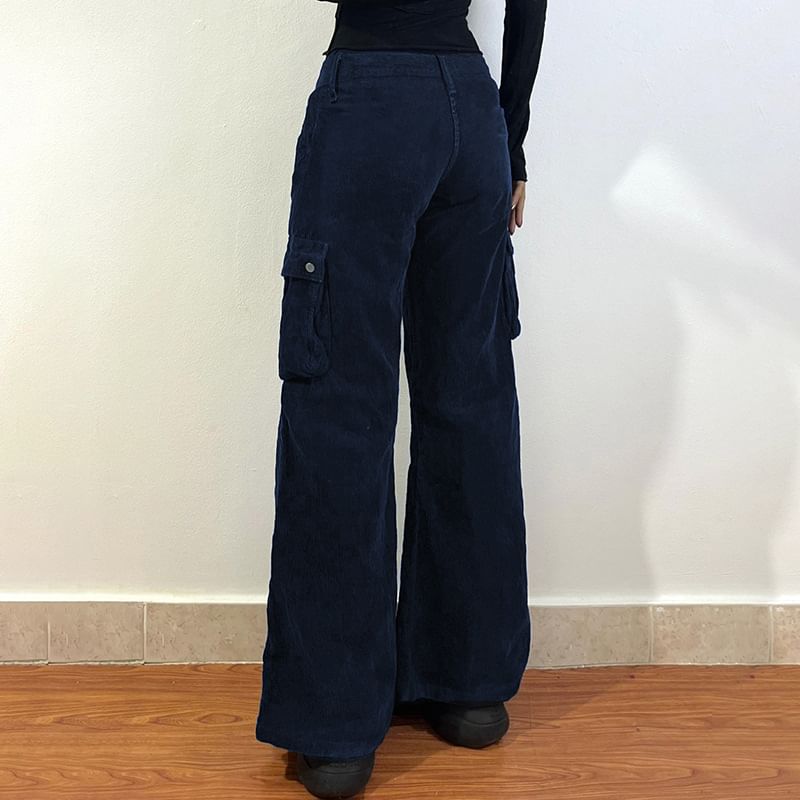 Cincine - Corduroy cargobroek met hoge taille en wijde pijpen