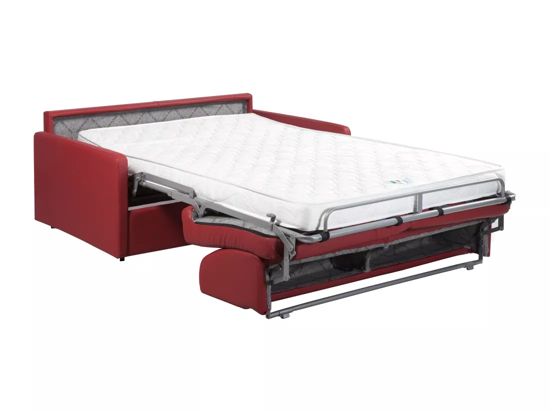 Canapé 3 places convertible express en simili rouge - Couchage 140 cm - Matelas 14 cm CALIFE