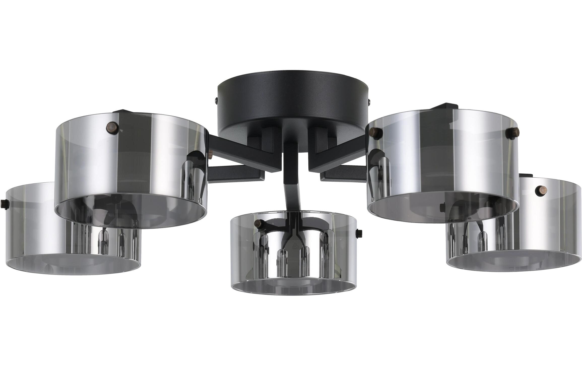 LED-Deckenleuchte Copillos LED 5 x 5, 4W 3000K Silber<br>Moderne LED-Deckenleuchte mit fünf Leuchtenarmen aus schwarzem Metall und runden Rauchglas-Lampenschirmen