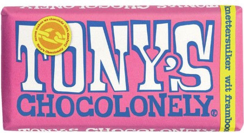Tony's Chocolonely Witte Chocolade Reep Framboos Knettersuiker - 15 x 180 gram