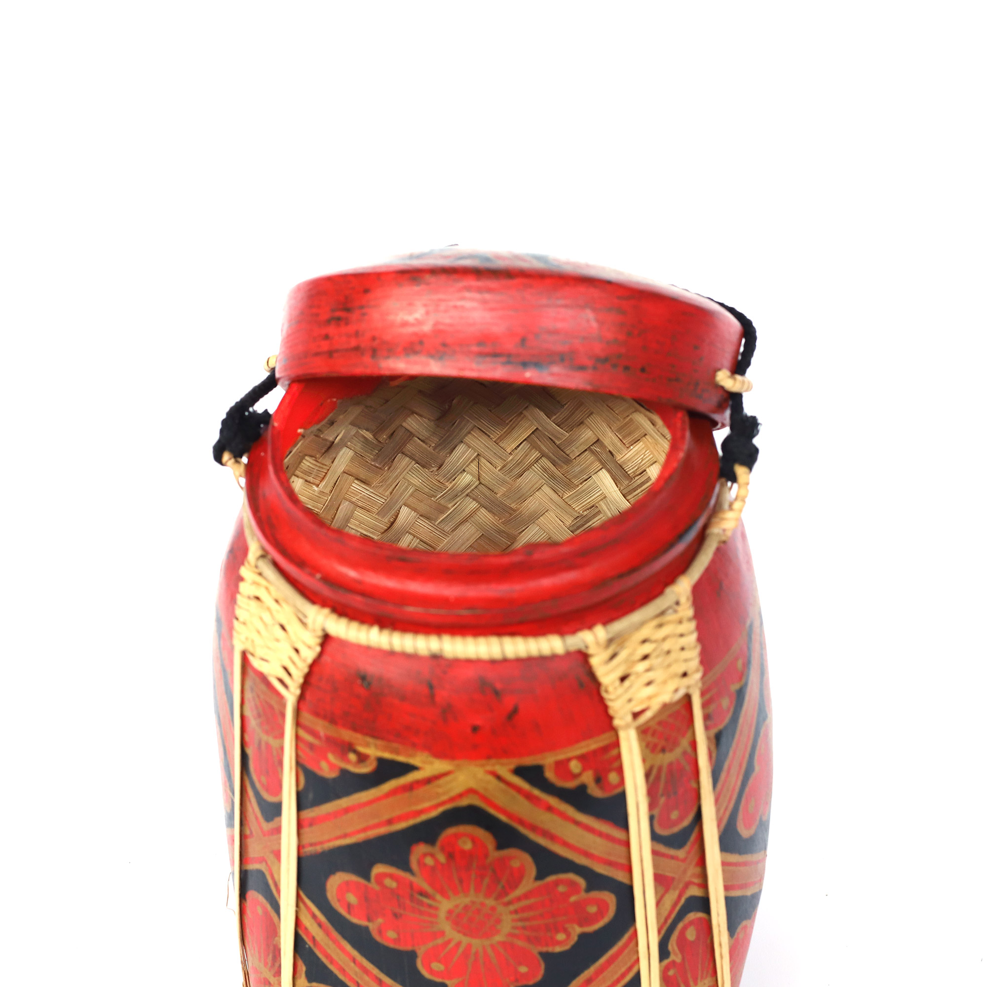 Reisbehälter aus Bambus, 'Blüten', rot-schwarz, B 17 cm, H 30 cm, T 17 cm, Aus Thailand von fischer's lagerhaus