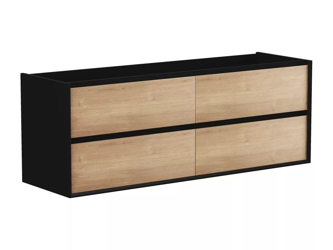 Meuble de salle de bain suspendu avec vasque à encastrer - Coloris naturel clair et noir - 150 cm - LANNICK