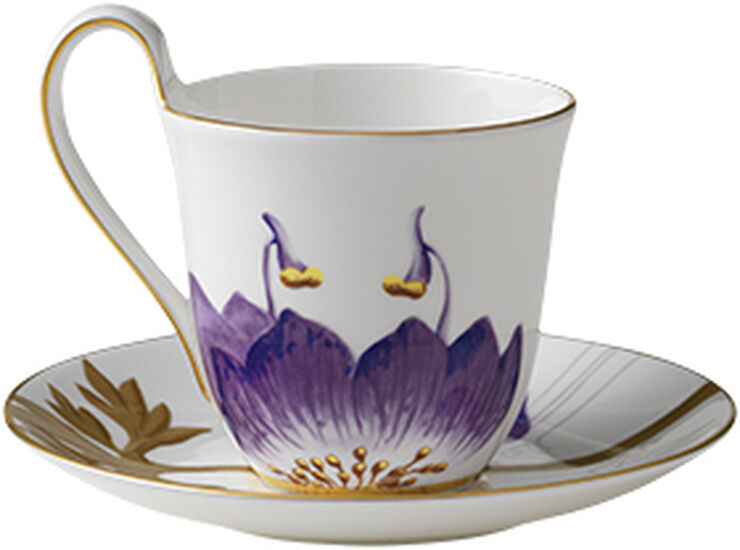 Royal Copenhagen Flora 27 cl. højhankskop med underkop - Stedmoderblomst Hvid, multi