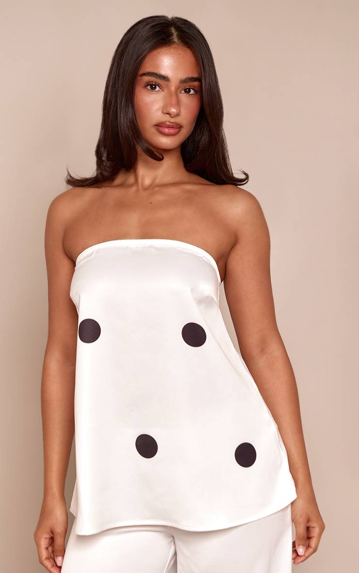 Blanc Top Bandeau Long À Pois En Satin Co-ord Petite