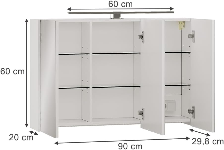 Vicco Badspiegelschrank Lavio, Weiß, 90 x 60 cm mit LED-Beleuchtung