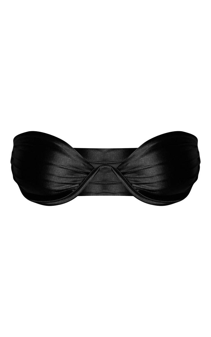 Noir Bas De Bikini À Nœuds Latéraux Avec Finition Brillante Et Détails Froncés