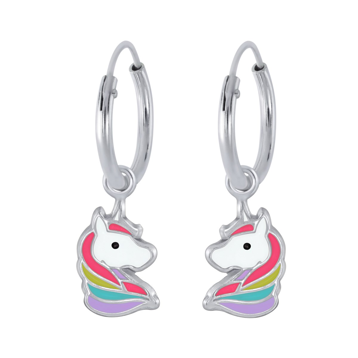 Boucles d'oreilles enfant licorne arc-en-ciel en argent 925