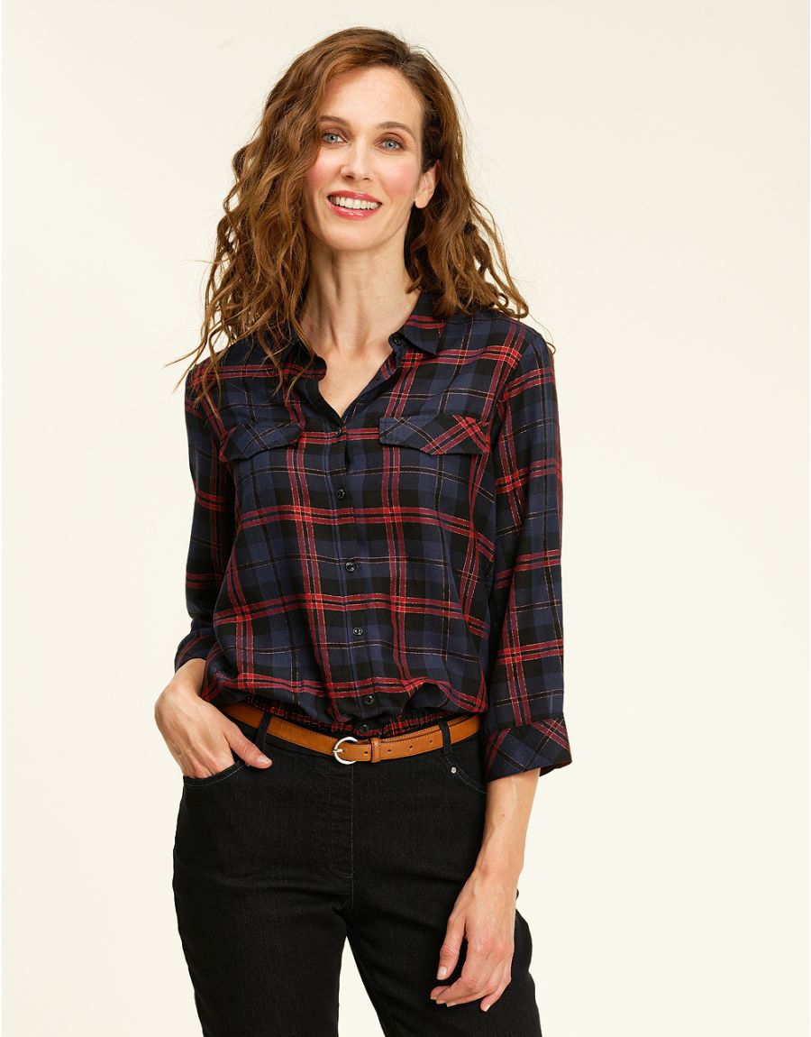 Blouse à carreaux marine
