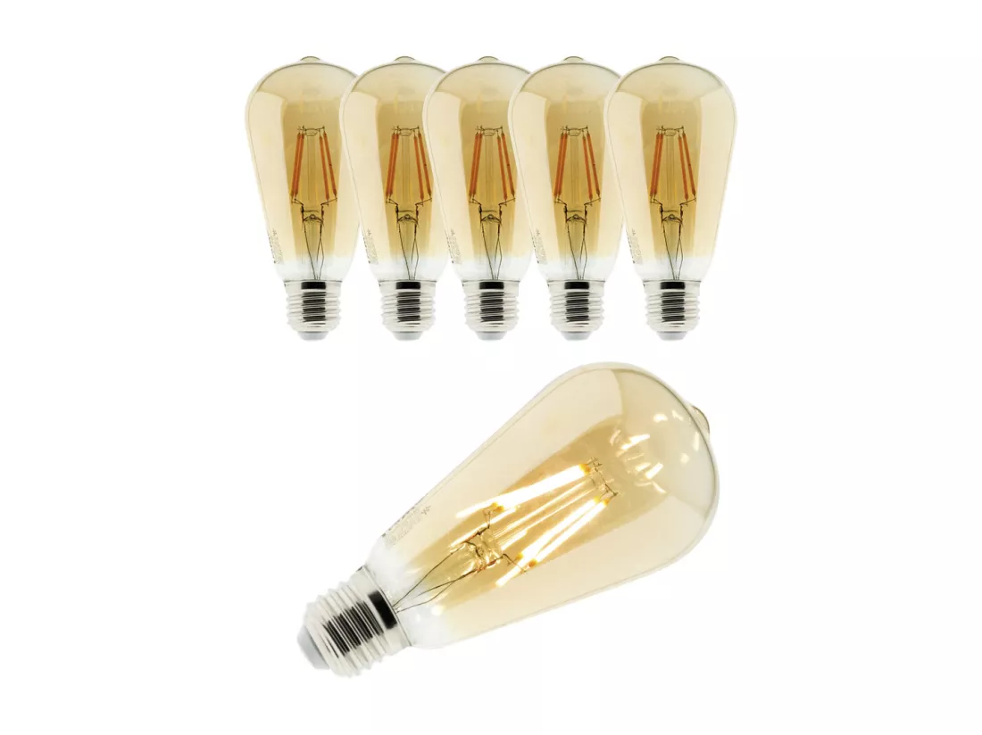 Lot de 6 ampoules déco filament LED ambrée 4W E27 400lm 2500K - Edison - Zenitech
