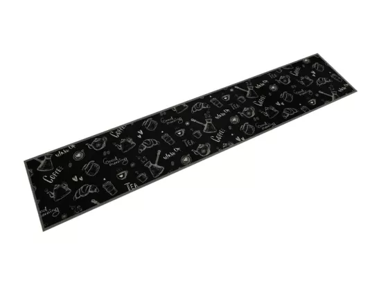 Tapis de cuisine lavable imprimé Morning noir 60x300 cm velours