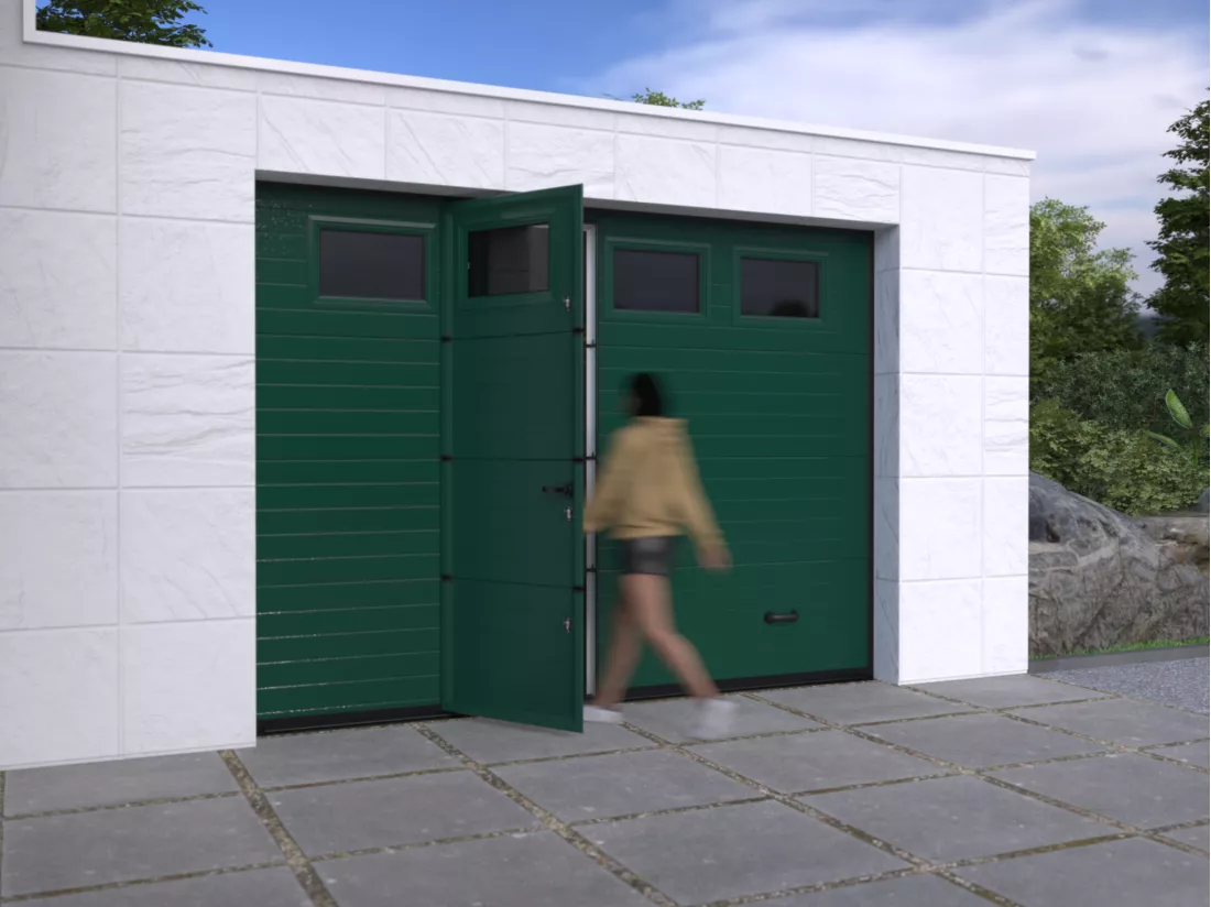 Porte de garage sectionnelle sur mesure rainurée verte - METRONIA